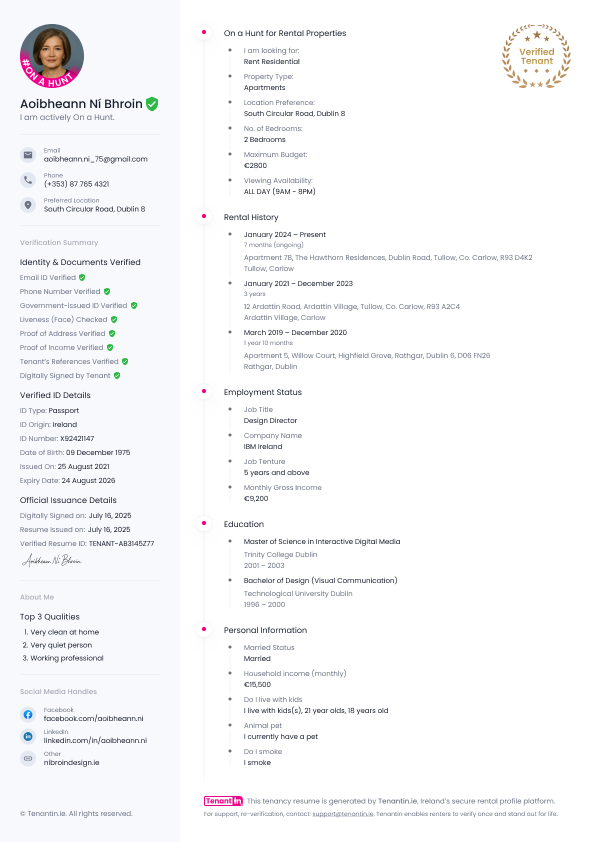Get Your Verified Tenant Resume for Dublin 15 Rentals